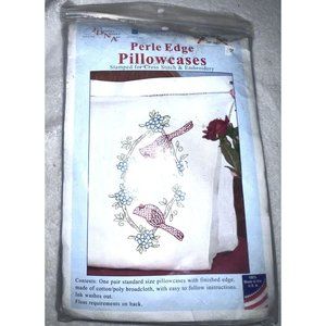 JDNA Decorative 1 Pr Perle Edge Pillow Case Cardinals Birds Embroidery 161977
